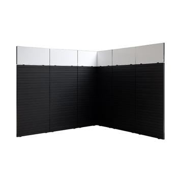 FlexiSlot® Lamellenwand Messestand „Style-Black“ 2.850 x 2.800 mm Eckstand