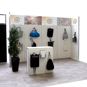 FlexiSlot®-Messestand „Style“ 3.900 x 800 mm Kopfstand