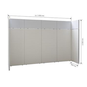 FlexiSlot® Lamellenwand Messestand „Style“ 3.900 x 800 mm Kopfstand