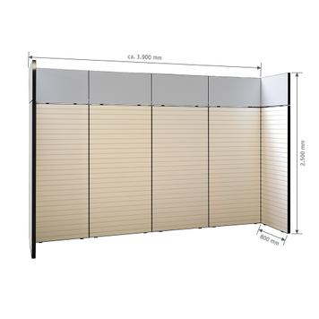 FlexiSlot-® Lamellenwand Messestand „Style-Black“ - 3.900 x 800 mm Kopfstand